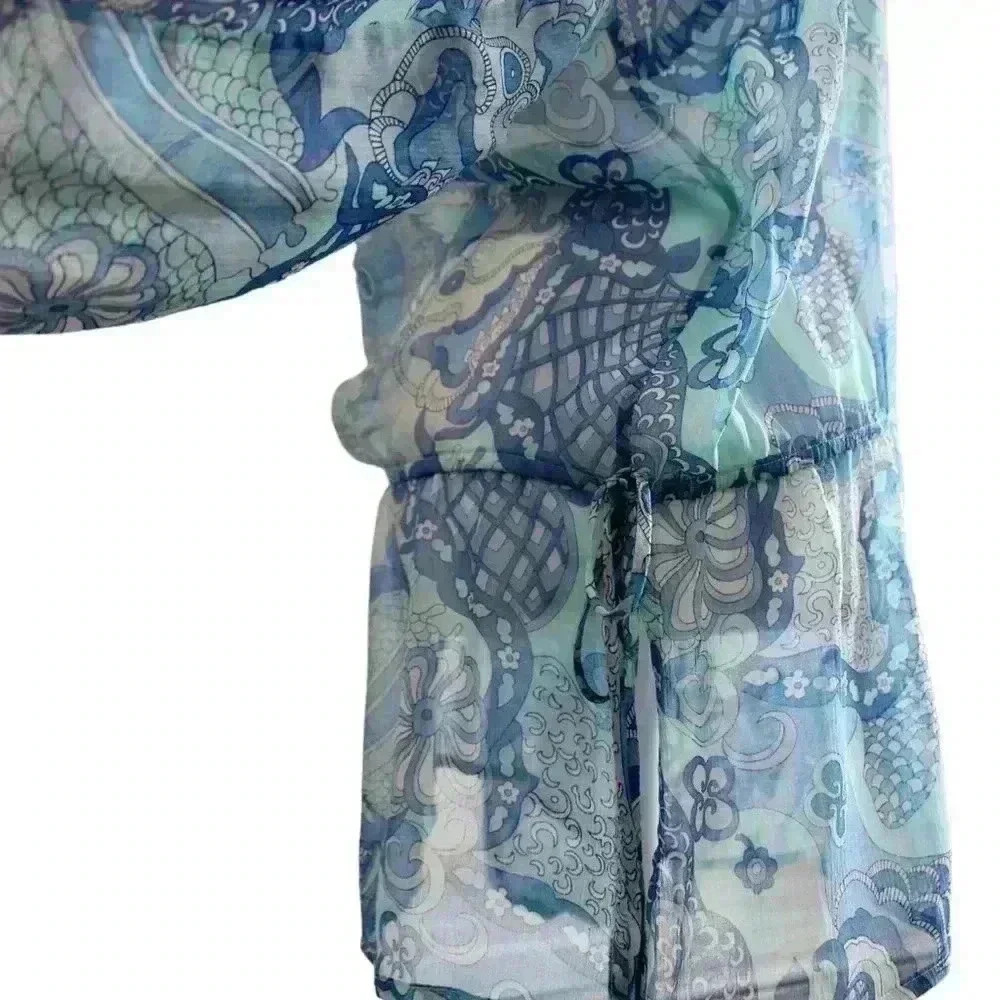 J.McLaughlin Sheer Paisley Tunic Style Top Drawstring Waist Size 8 - Picture 13 of 16